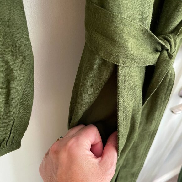 J Crew Point Sur Faux Wrap Olive Green 100% Linen Jumpsuit Size 4 - Picture 7 of 7